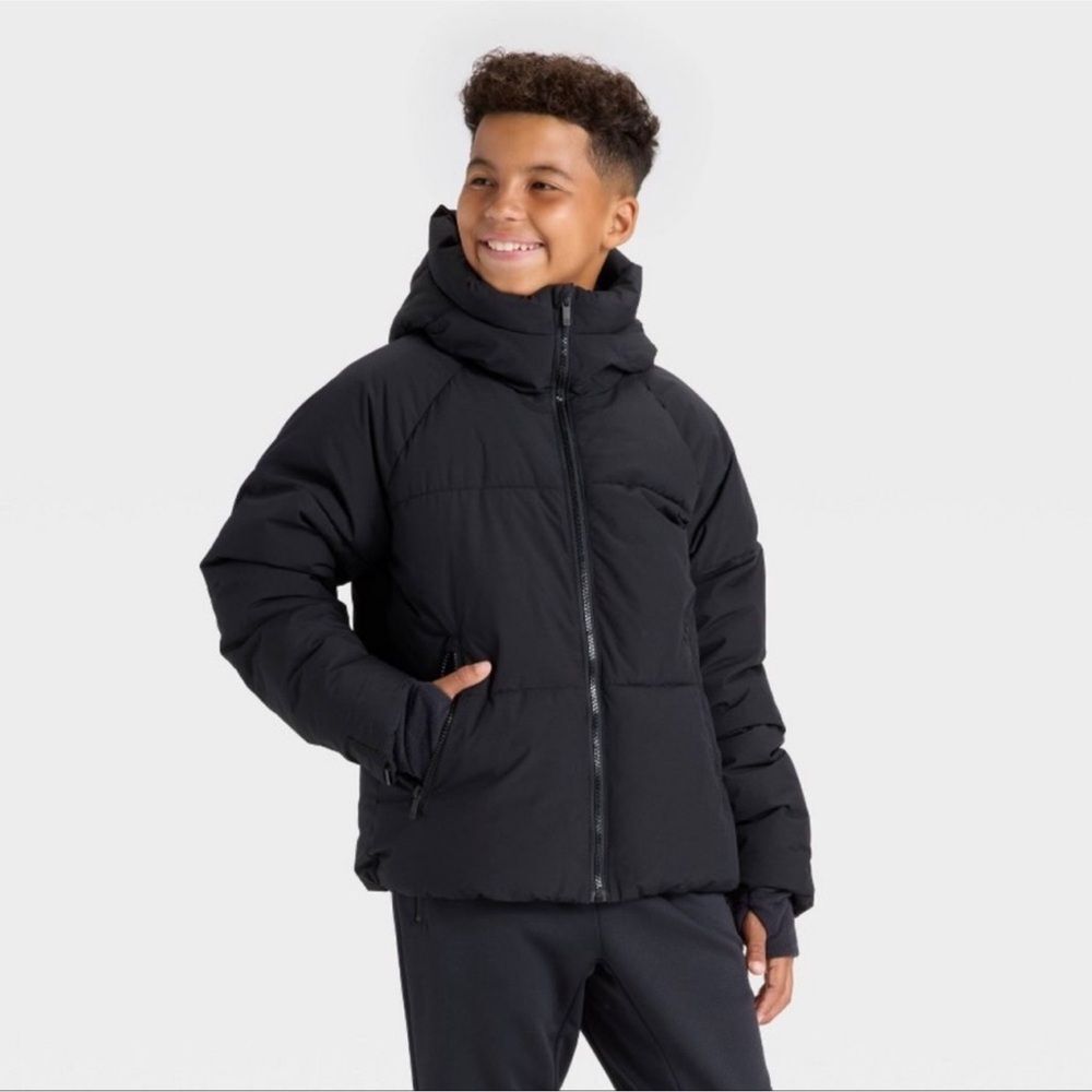 All In Motion Boys Heavyweight Puffer Hooded Jacket - Black Size XS (4/5) NWOT